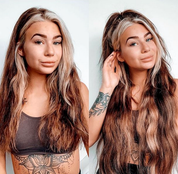 Georgia wearing our 24" X-Treme Dark Ash Brown #7